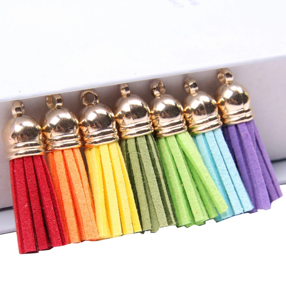 38mm Gold Suede Faux Leather Tassel Fringe For Keychain Cellphone Straps Jewelry DIY Pendant Charms Accessories Finding