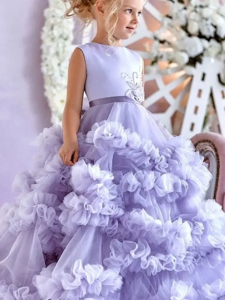 Flower Girl Dresses For Lavender Wedding Sleeveless Children's Gifts  Ruffles Backless First Communion Birthday Prom Party Dress