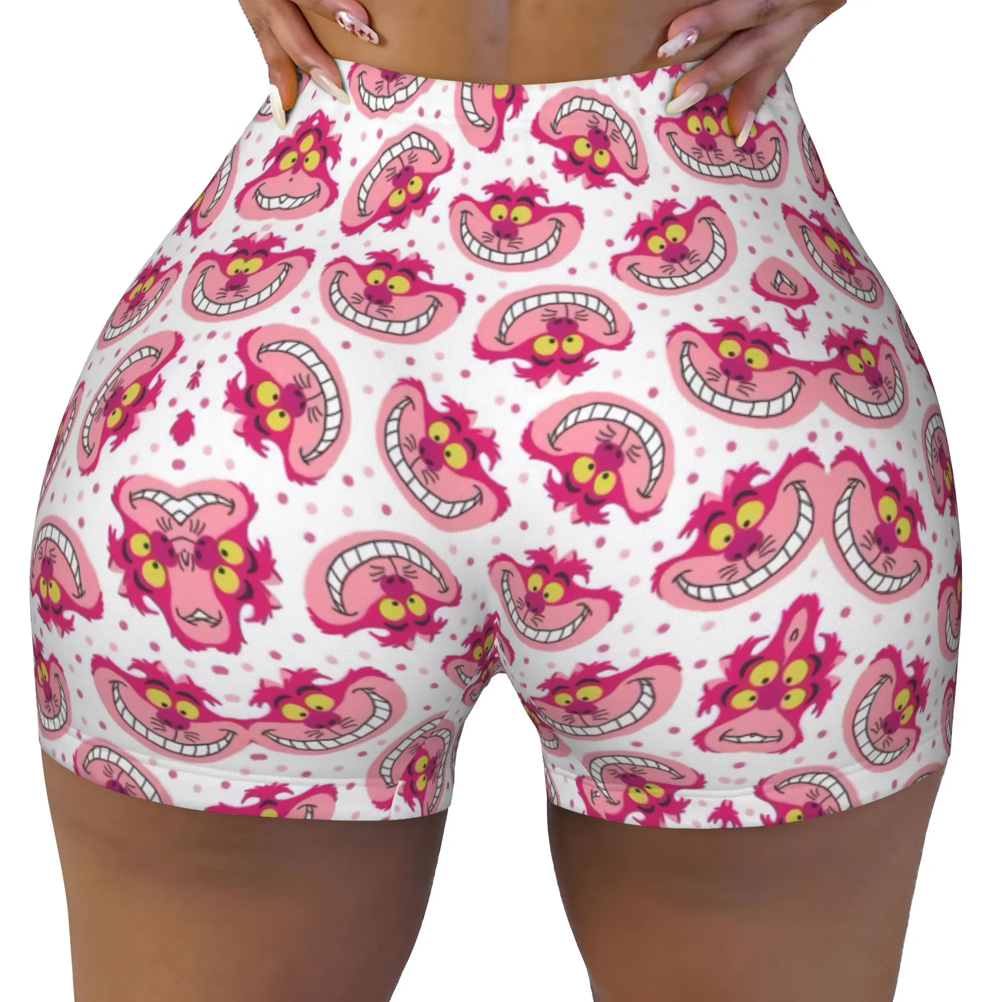 Custom Cheshires Anime Cat Gym Volleyball Biker Shorts for Women Cartoon Animal Workout Yoga Shorts