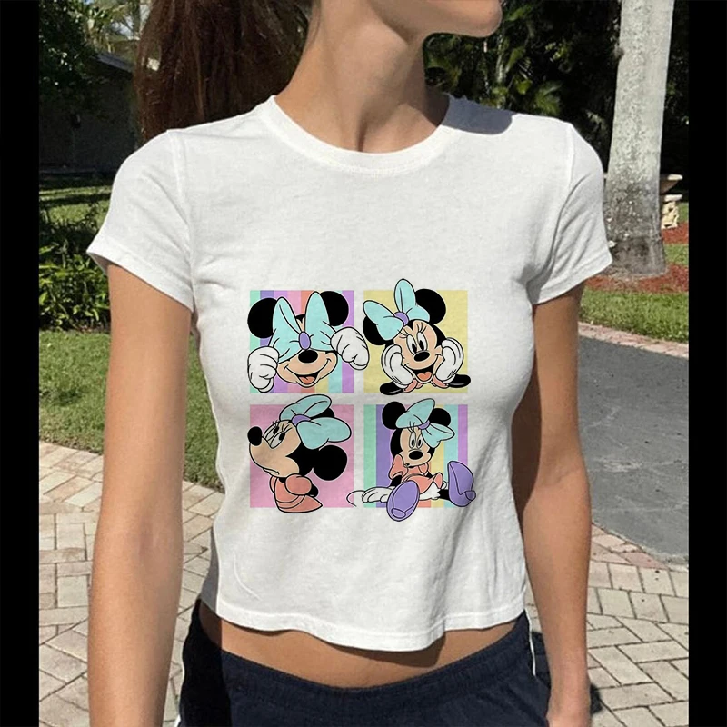 2000S Gothic Disney Crop Top Mickey Tee Shirt Y2k Cropped Minnie Mouse T-shirt Women T Shirt Female Clothes Kawaii Tshirt