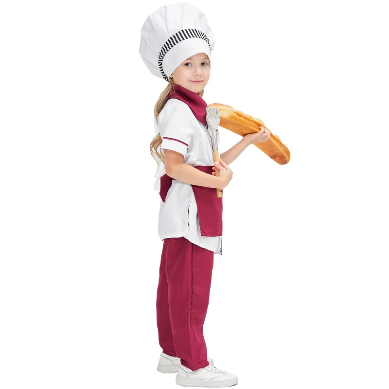 Kid Unisex Fun Shack Chef Costume Kitchen Baker Top Pants Hat Outfit Cosplay Halloween Carnival Show Party Fancy Dress