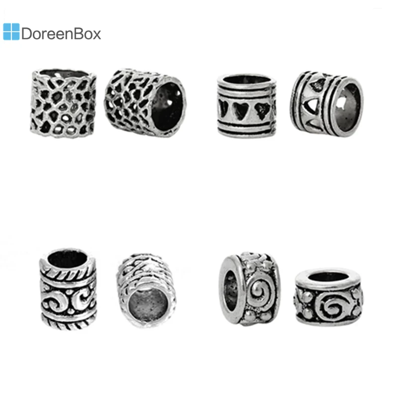 50PCs Doreen Box Tube Spacers Beads Dotted Ornate Alloy Silver Color Fit European Charm Bracelets DIY Jewelry Making Wholesale
