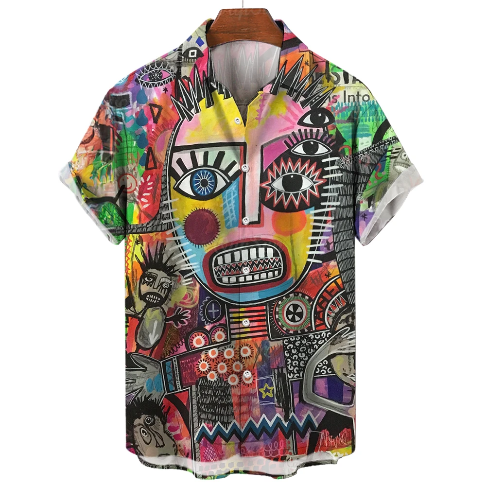 Camisas hawaianas de moda de ojo tridimensional para hombres, estampado 3d, Tops casuales de manga corta, ropa divertida de verano