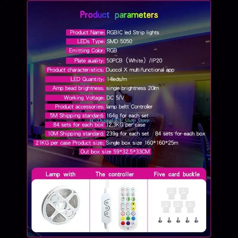 E74D Led Light Bar Music Sound Control Color Changing Light 5050 Rgb Light 5V Power