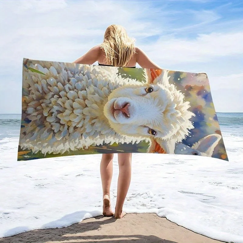 Newest Pink Floral Wreath Cute Llama You Are Llamazing Microfiber Beach Towel, Quick Dry Cartoon Towel for Vacation