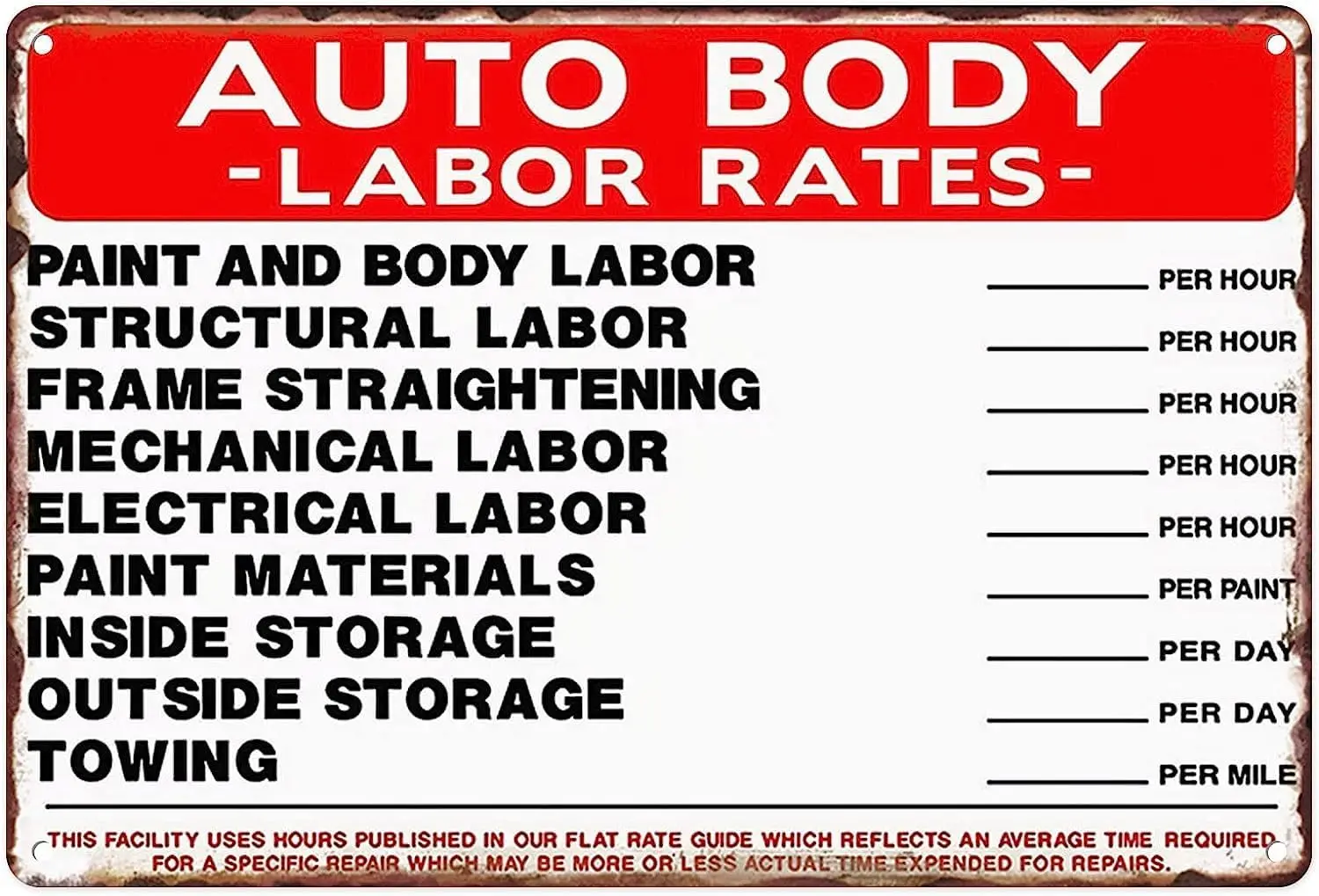 Novelty Metal Tin Sign for Safety Sign Auto Body Labor Rates Aluminum Garden Yard Signs Christmas Birthday Gifts Home Decor Farm