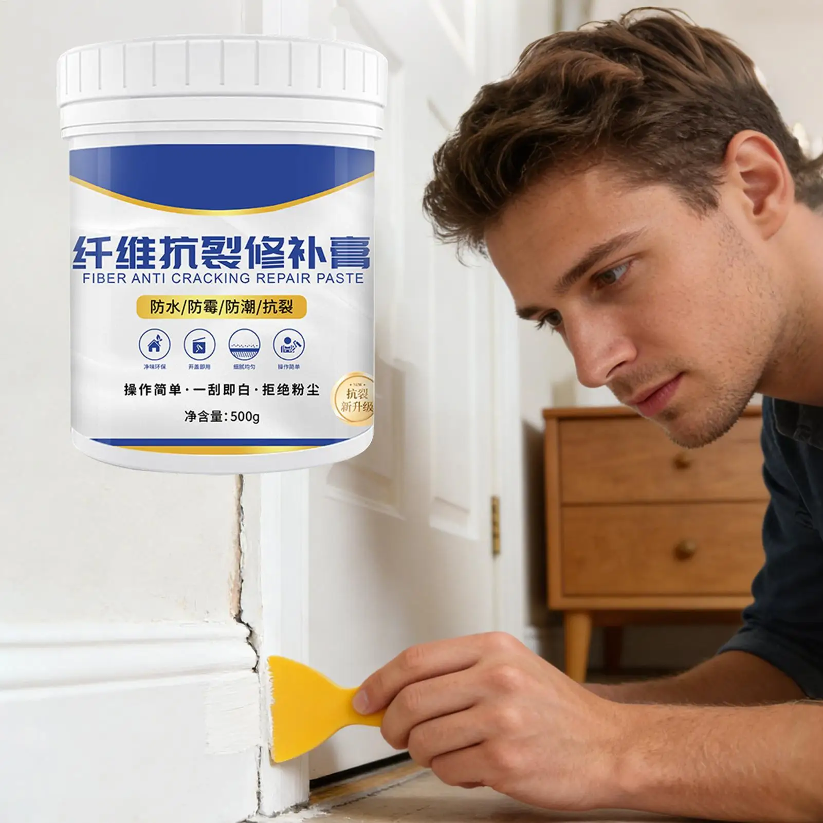 Waterproof Wall Crack Repair Paste 500g Long-Lasting Drywall Mending Agent Multi-Surface Putty for Home Kitchen Ceiling, Drywall
