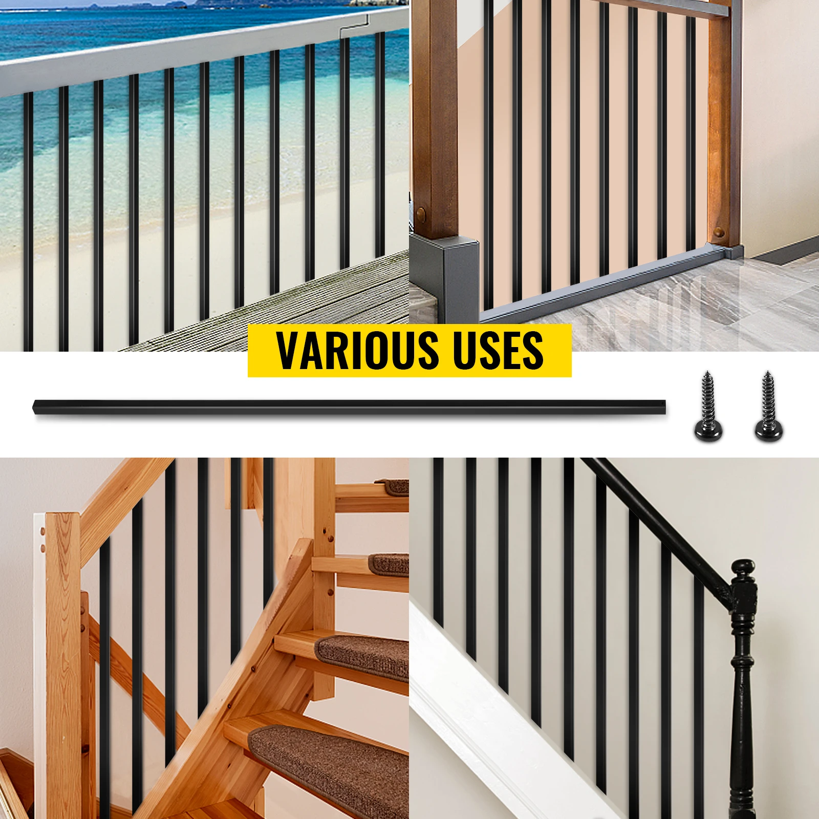 VEVOR Deck Balusters Metal Pole Spindles 16/10 Pack 44 inch Iron Post Stair Railing Staircase Baluster Iron Stair/Door Railing