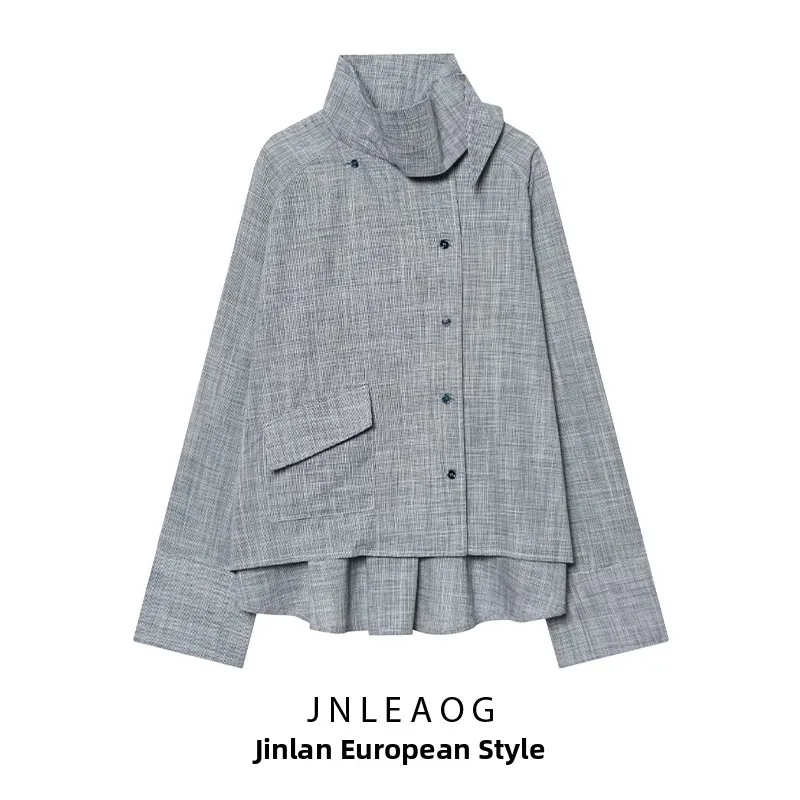 

JNLEAOG Модная клетчатая свободная рубашка для женщин, осенняя новинка, из полиэстера, с длинным рукавом, повседневная, универсальная, стильная