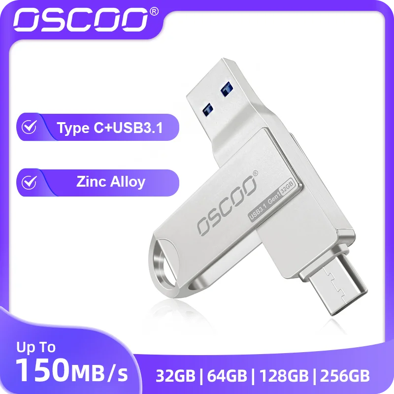 

OSCOO USB Flash Drive Type C & USB3.1 Gen1 Connector Ultra-Compact Built for Portability Flash Disk Suitable for Office Workers
