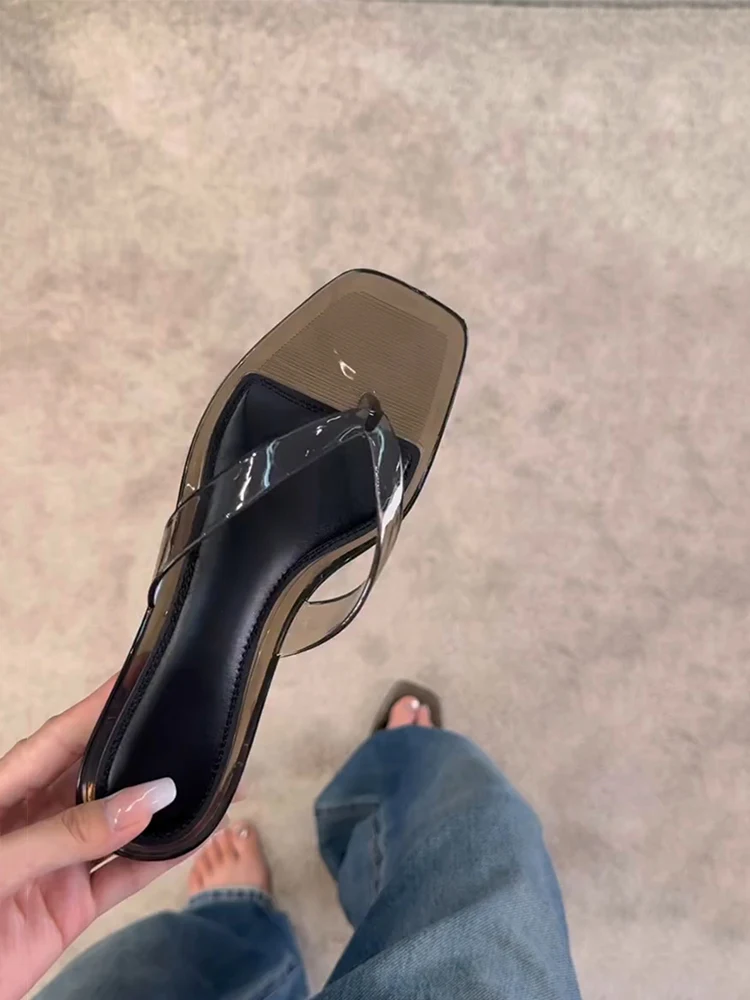 lamb-leather-fashionable-minimalist-square-head-high-heel-women's-sandals-transparent-thong-slippers-summer-outdoor-slippers