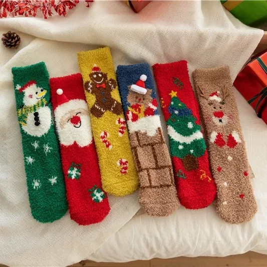 

Coral Velvet Christmas Stockings Winter Velvet Thickened Warm Women's Socks Cute Christmas Gift Floor Socks Women Socks