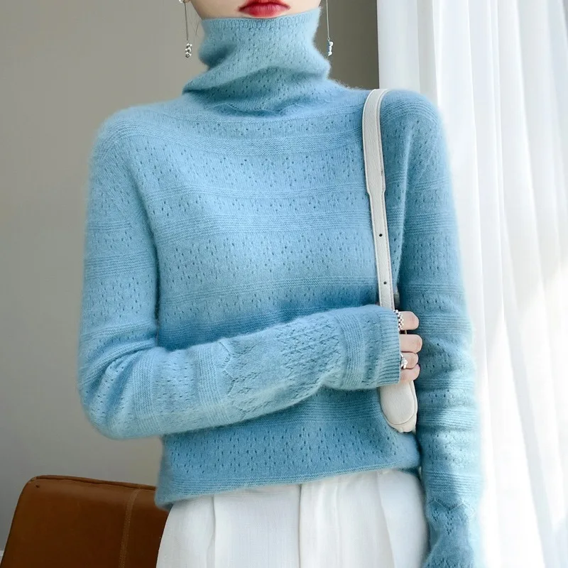 New Autumn Winter Women's Ready-to-wear Sweater Made Wool Blend Featuring Short Warm Cut-out Knitted Base Layer with Pile Collar