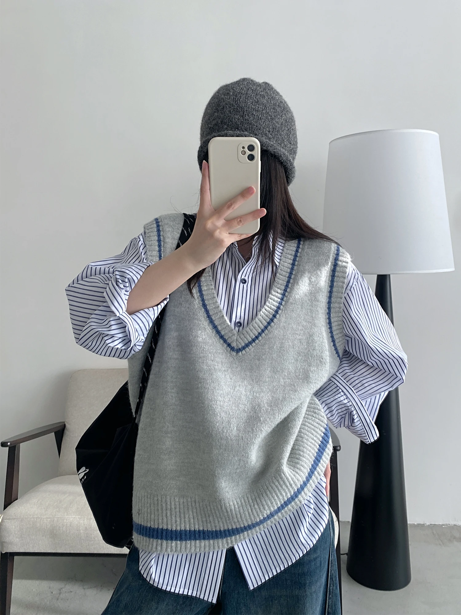 

SunYeo ey V-Ne Vest Spring Autumn Outerwear Retro Color Blo Design Commute Sle 00% Other Material Casual Women's Jaet