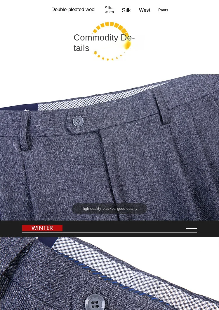 Double Pleated Mens British Pants High Waist Thicken Straight Business Black Formal Clothes For Mens Dress Trousers size 42 44 - Image 3