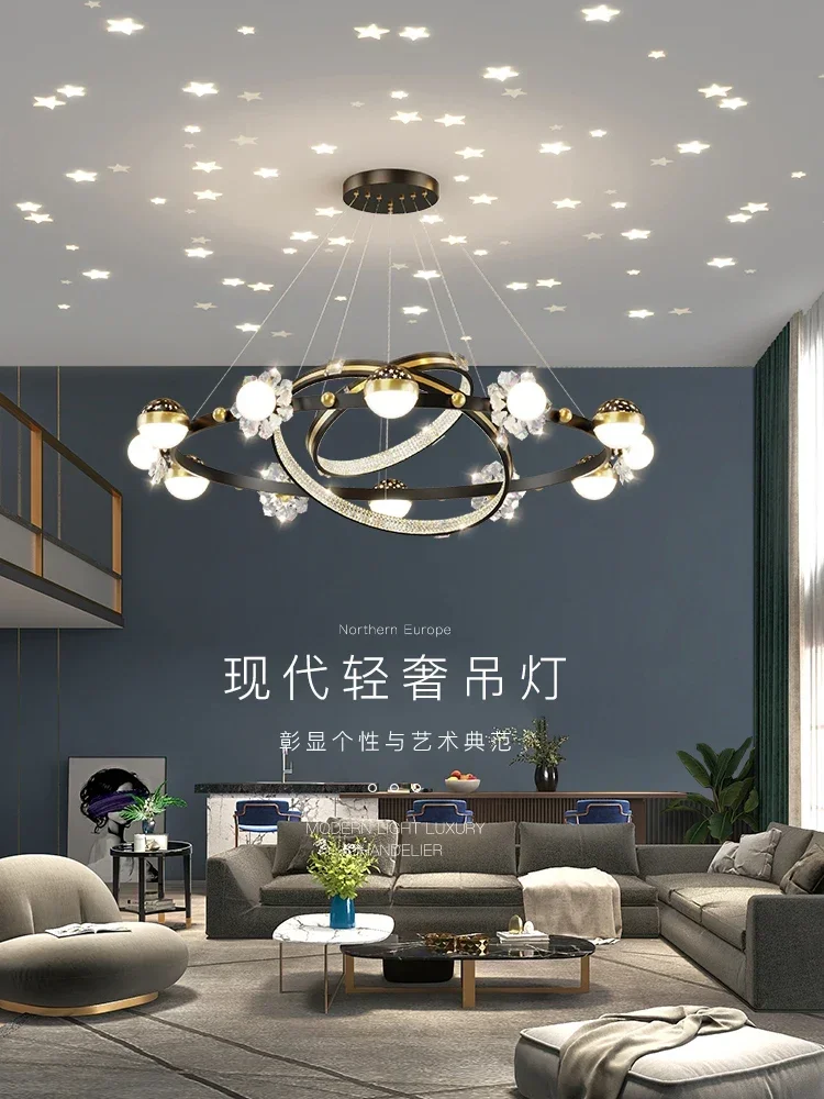 Скандинавский стиль, роскошная люстра для гостиной с изображением звездного неба, трендовая креативная хрустальная люстра с цветами, теплый проекционный зал с изображением звездного неба