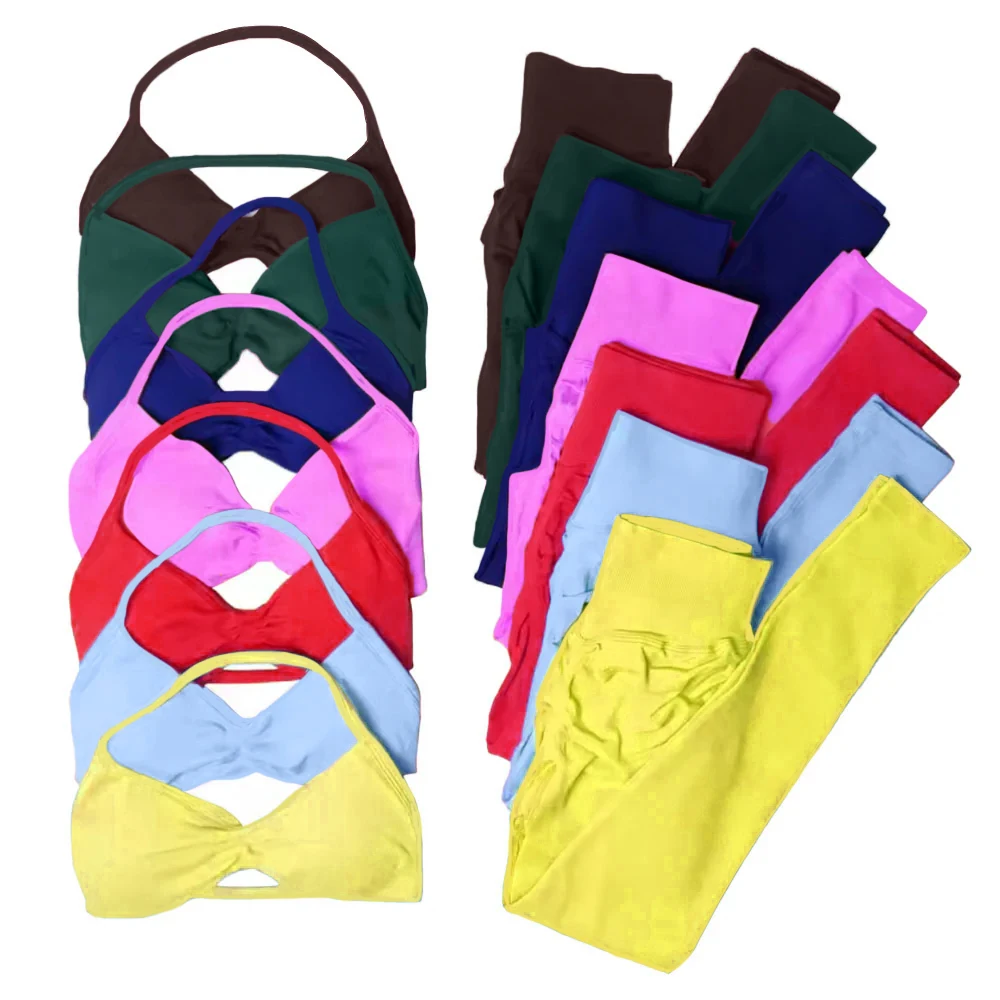 2PCS impact DF Gym yoga Set Women Strappy Yoga Bra Top sportswear Workout Scrunch leggings Sports pants Suit Seamless Set