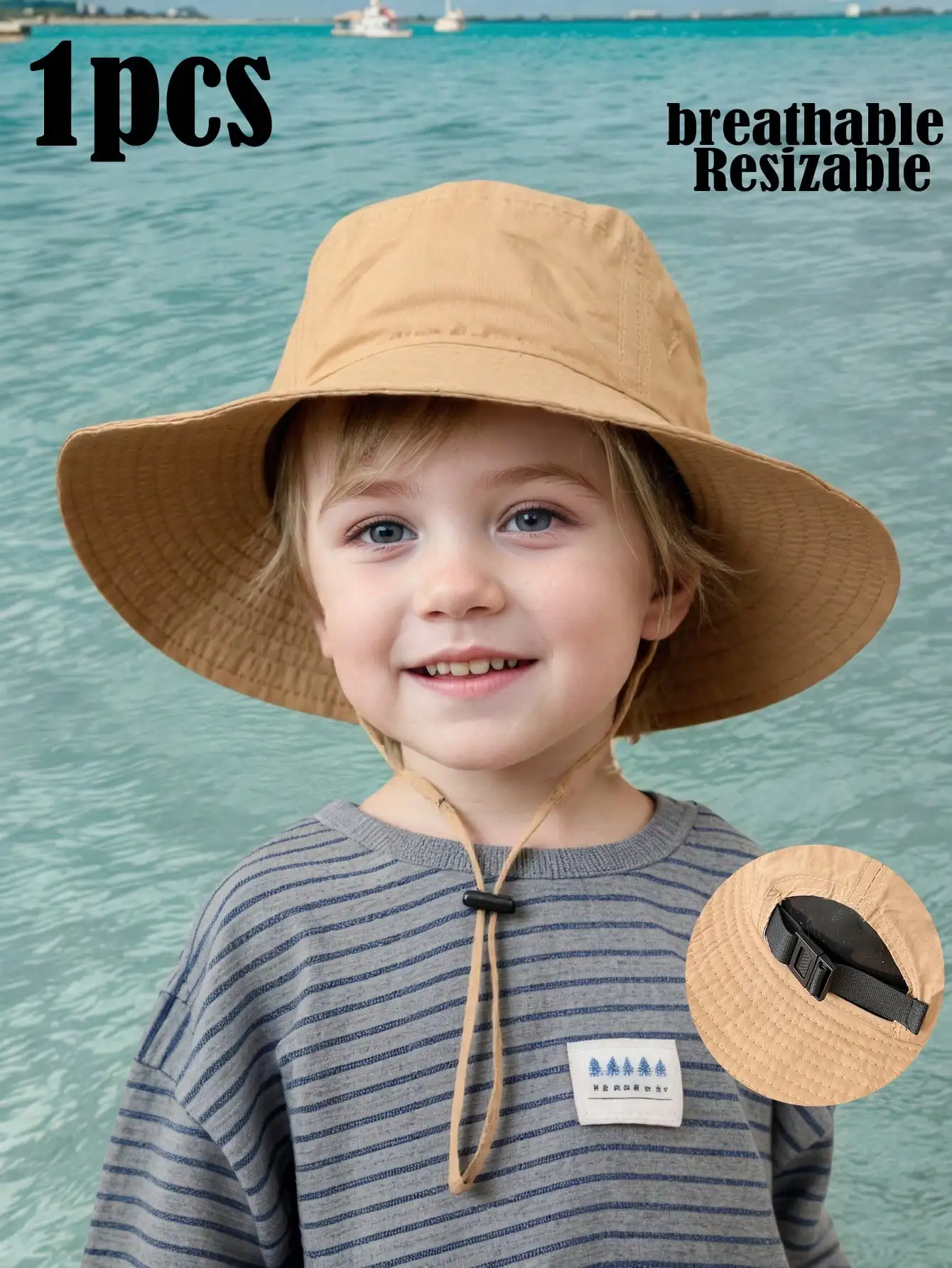 Boys Black Adjustable Drawstring Bucket Hat Spring Summer Outdoor Sun Hat For Hiking Camping School Daily Play Fisherman's Hat