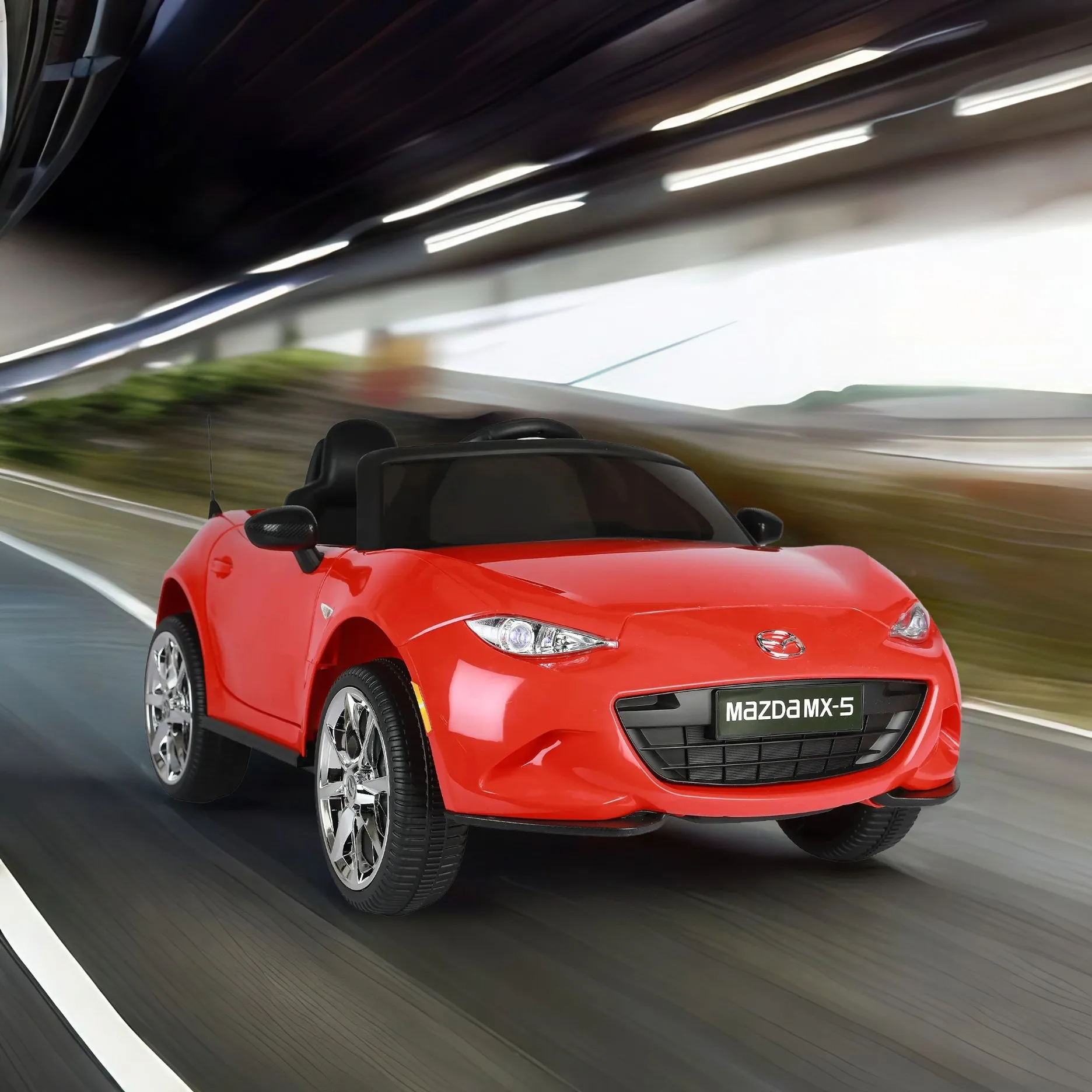 Lizenzierte Mazda MX-5 RF,12V Kinder fahren mit dem Auto 2,4g mit Eltern Fernbedienung, Elektroauto für Kinder, Drei-Gang-Elektroauto