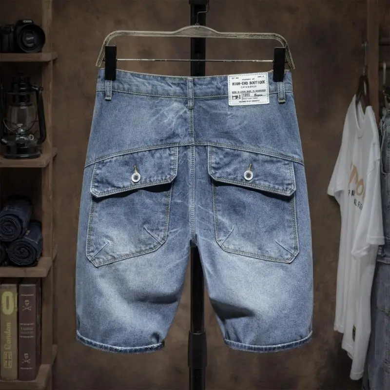 Dunne geperforeerde denim shorts Trendy merk losse vijfkwartbroek voor heren