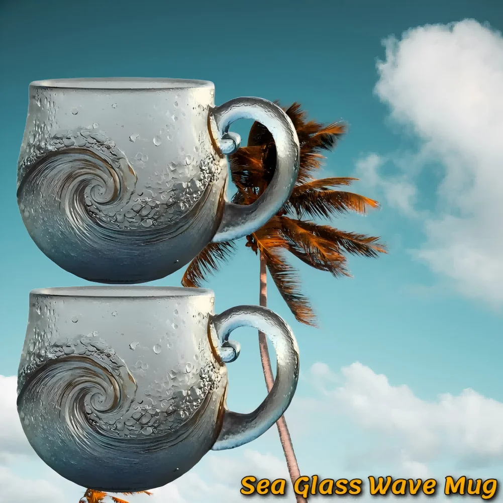 1/2PCS Sea Glass Wave Mug Wave Glass 12oz Wave Glass Unique Textured Beach Lovers Themed Mug 350ML