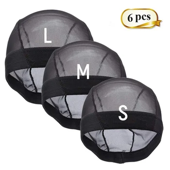 6 Stks/partij Elastische Lijmloze Pruik Caps Voor Pruik Maken Rekbaar Mesh Koepel Pruik Caps Voor Vrouwen Ademend Haarnetjes Zwart S/M/L