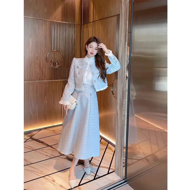 Insozkdg Skirt Suits 2024 Spring Fall Two Piece Sets for Women Long Sleeved Jacket Coat +Long Skirt 2 Piece Sets Women Outfit