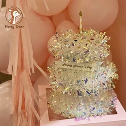 5pc Glitter Happy Birthday Cake Topper Colorful Tassels Cupcake Topper Wedding Baby Shower Baking Dessert Cake Decor