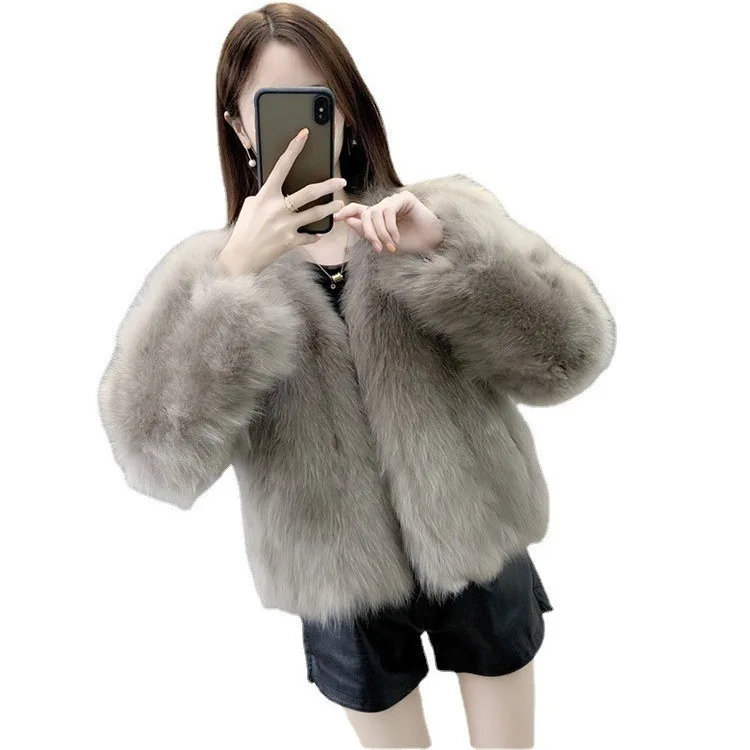 Faux Fur Coats Jackets Women V Neck Short Coat Thick Warm Y2k Streetwear Jacket Work Elegant Outerwear Slim Fit Autumn Winter