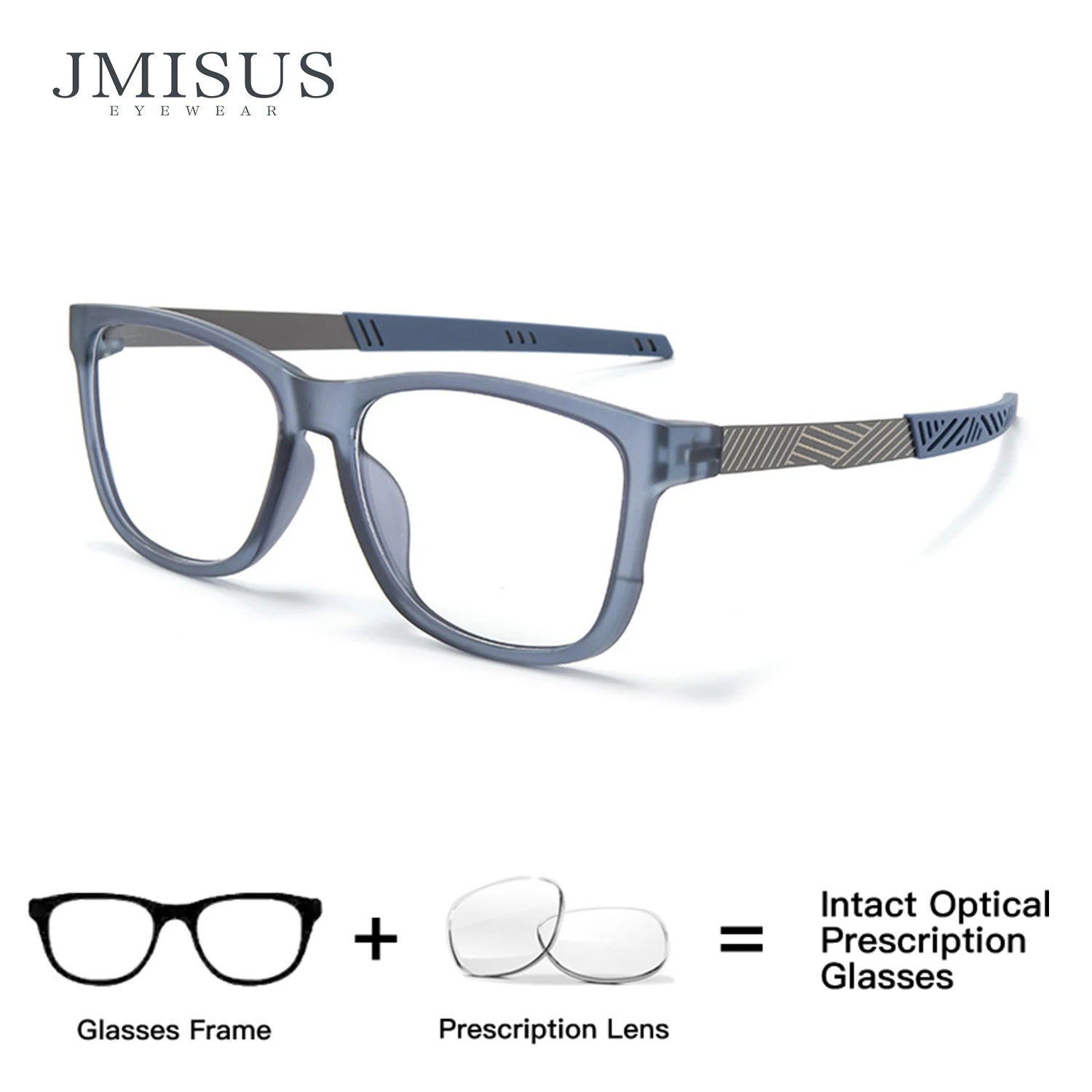 

JMISUS Custom Prescription Glasses Progressive Multifocal Unisex Sports Square Frame Photochromic Grey Brown Multiple Colors