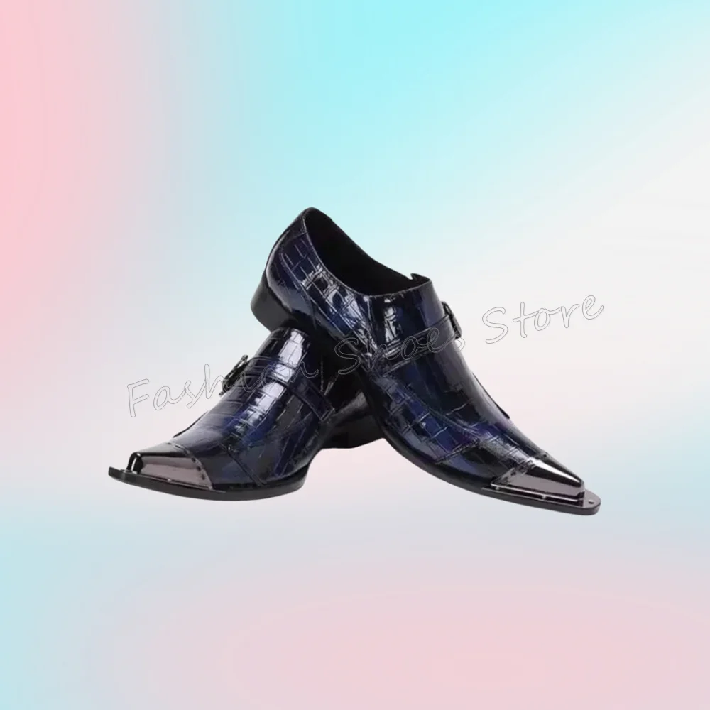 

Men's Leather Strappy Decor Loafers Fashion Business Party Shoes Pointed Toe Chunky Heels Dress Big Size Shoes 2023 New Style