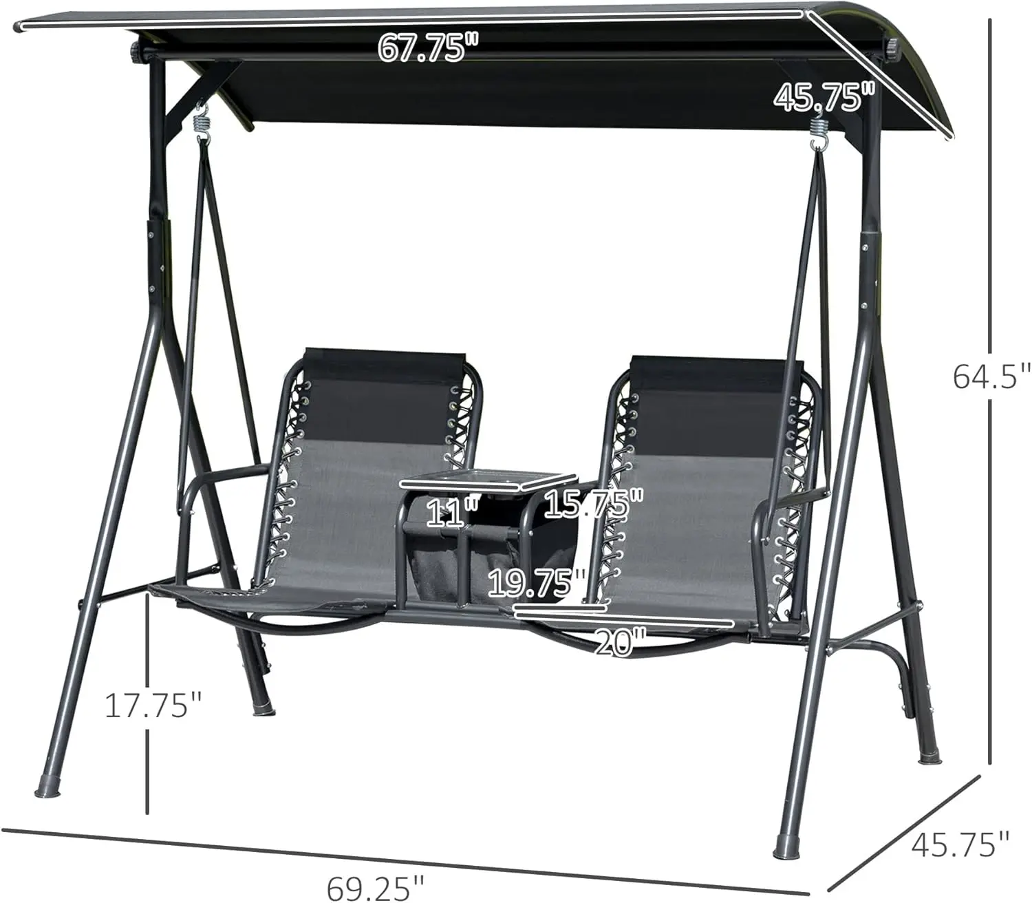 Out sunny 2-Sitzer Patio Schaukel, Outdoor Baldachin Schaukel gleiter mit Pivot Aufbewahrung tisch, Getränke halter, verstellbarer Schatten, Bungie