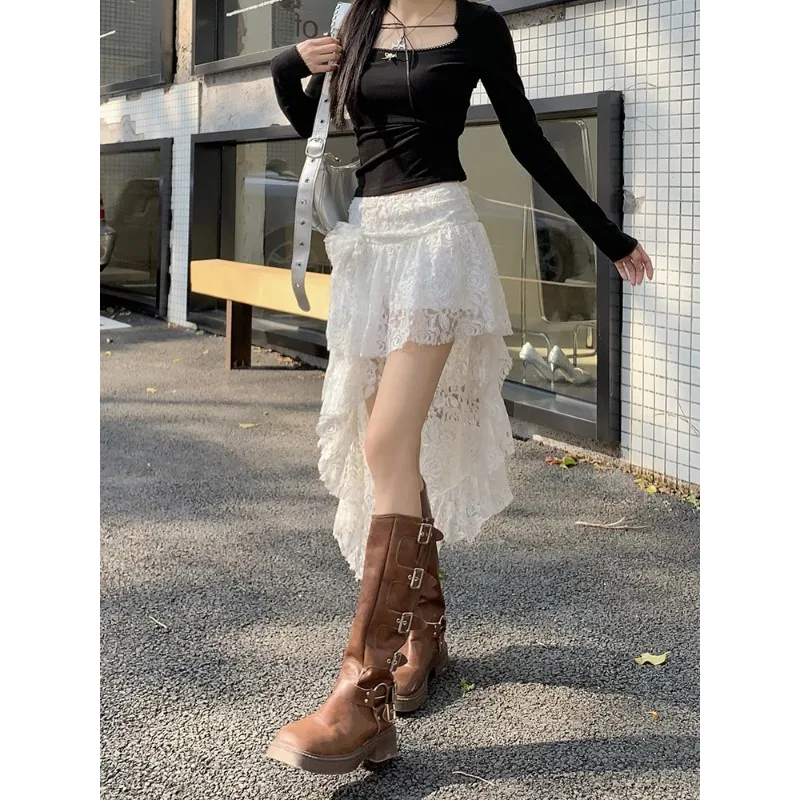 Onregelmatige Kanten Half-Body Rok Voor Dames Zomer Franse Witte Cake Rok Niche Hoge Taille Halflange Rokken Mode Streetwear