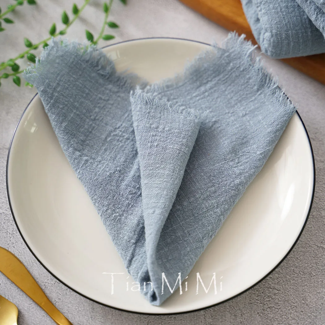 24pcs Cloth Napkins 32cmx32cm Vintage Style Gauze Cotton Retro Burr Cloth Tea Towel Reusable for Wedding Party Table Decoration