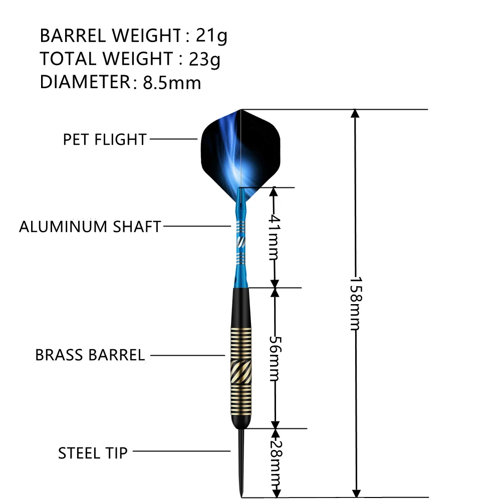 Dart keras kualitas tinggi 23g Dart hiburan dalam ruangan Dart biru Aurora diukir batang Aluminium 3 buah/set