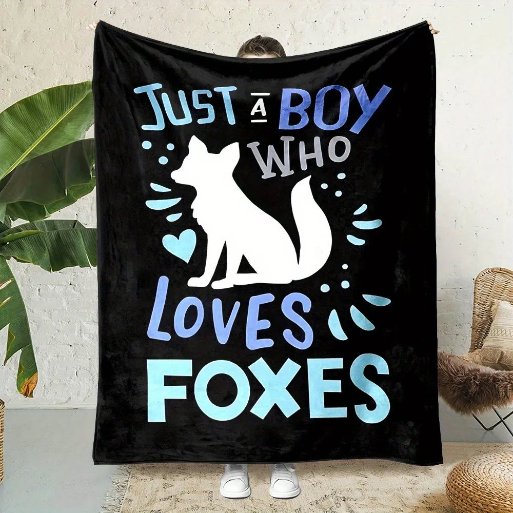 Boy Who Loves Foxes Printed Fleece Throw Blanket - All Seasons, Reversible, Cartoon Fox Design, 200-250G, Soft Viscose Fabric