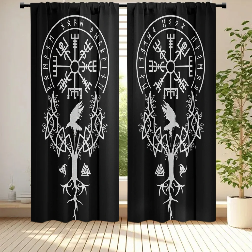 

2 шт. шторы Viking Vegvisir и Raven Tree, прозрачные светофильтрающие, подходят для спальни, гостиной, офиса — дизайн дверных штор