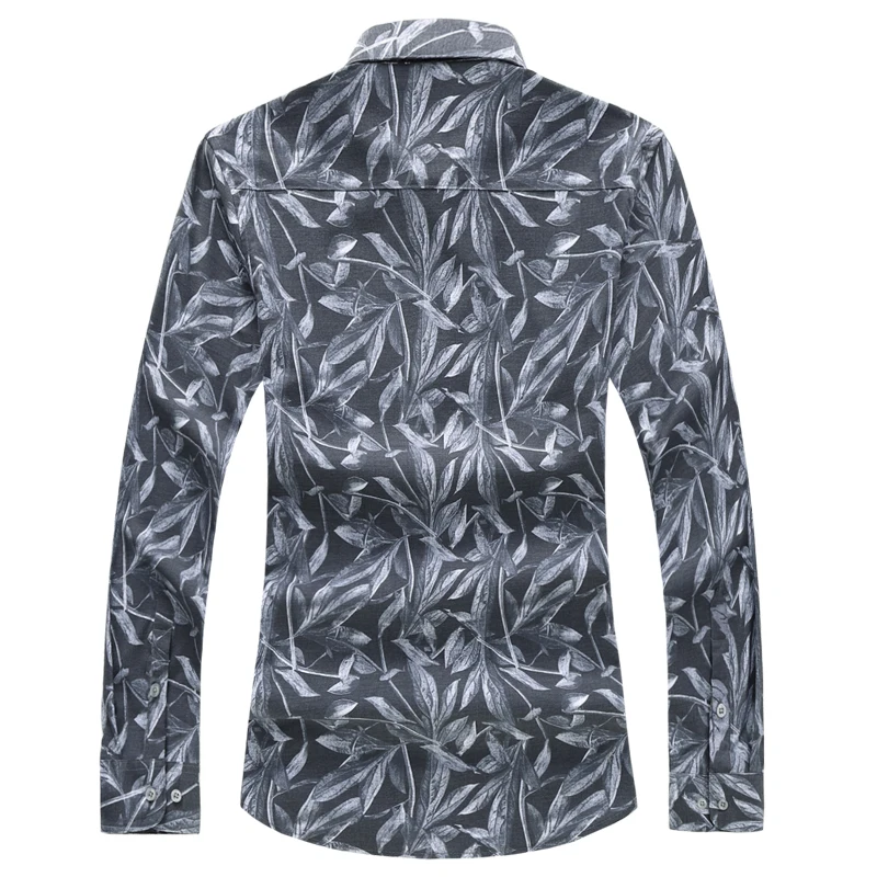 2023 Lente Nieuwe Kwaliteit Plant Blad Print Mannen Met Lange Mouwen Shirt Jeugd Vitaliteit Koreaanse Trend Slanke Elastische Overhemd Klassieke doek