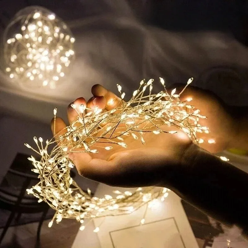 USB Powered Firecracker Fairy Garland Lights Dimmable LED String Lamp with Remote for Wedding Garden Bedroom Party Decoration