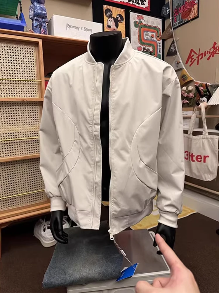 

American Sle ort Baseball Jaet Men's Khaki Color Tee-Proof Coat CleanFit Autumn Winter Faionable Jaet