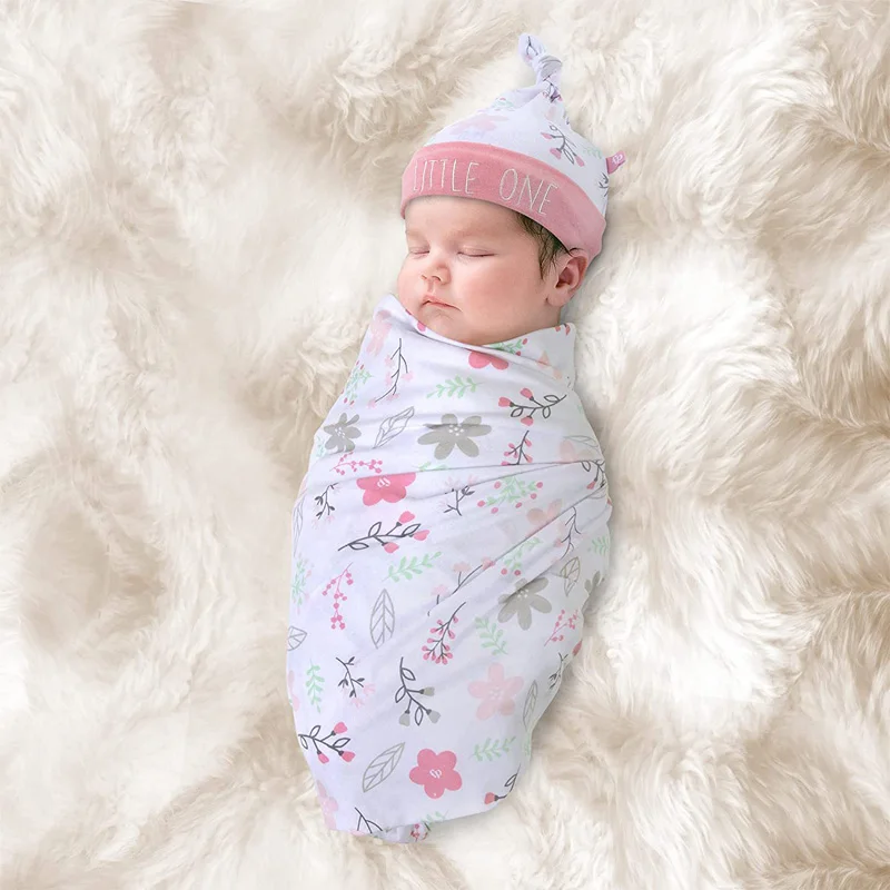 New Bamboo Fiber Baby Blanket+Hat Set Jungle Animals Designs Newborn Receiving Blanket Anti-Kick Swaddle Wrap with Beanie Cap