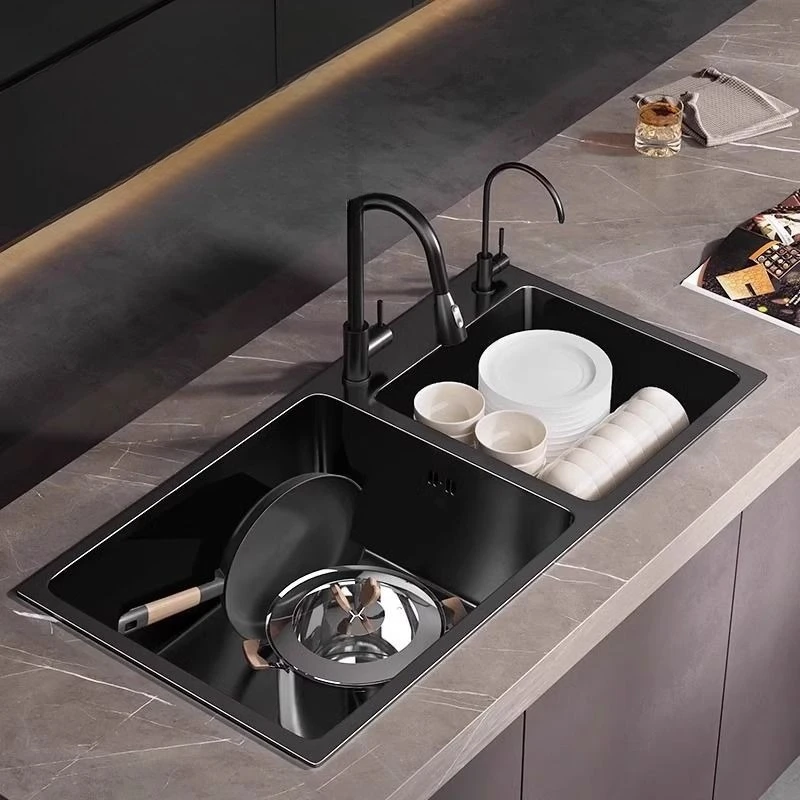 

Kitchen Sink Double Sink Black Nano 304 Dishwasher Thickened Stainless Steel Household Vegetables
