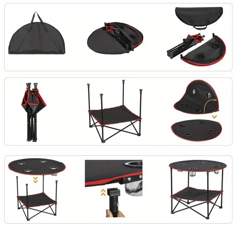 Folding Picnic Table Portable Outdoor Camping Table with 4 Cup Holders and Bags