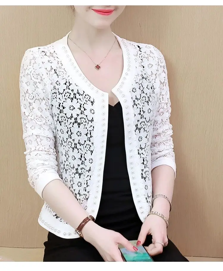 

Versatile Thin Lace oulder Wrap Outerwear for Mom Summer Lightweight Hollow out Match Skirt Outer Layered Cardigan