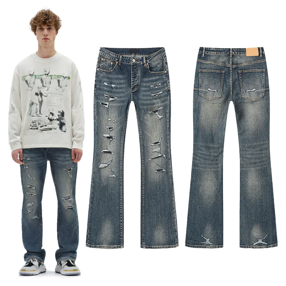 

Y2k Streetwear Baggy Flared Jeans Hip Hop Street Style Cotton Rock Revival Distressed Ripped Vintage Casual Clothing Flare Pants