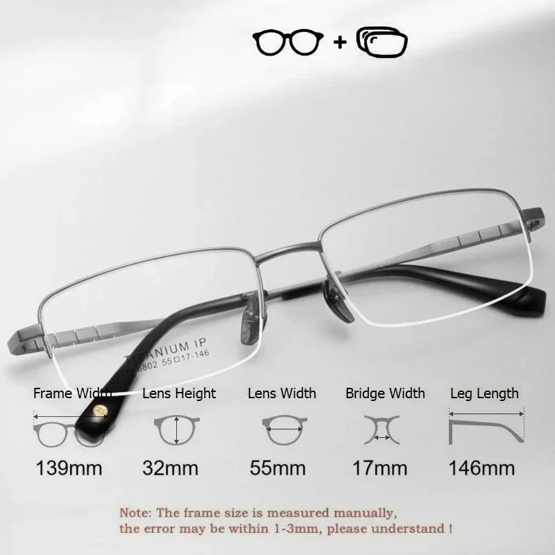 

OLLYMURS Glasses Bussinessmen Myopia Prescription Square Progressive Alloy Optical Eyeglass Male Semi Rim Frame Multifocal Eyewe