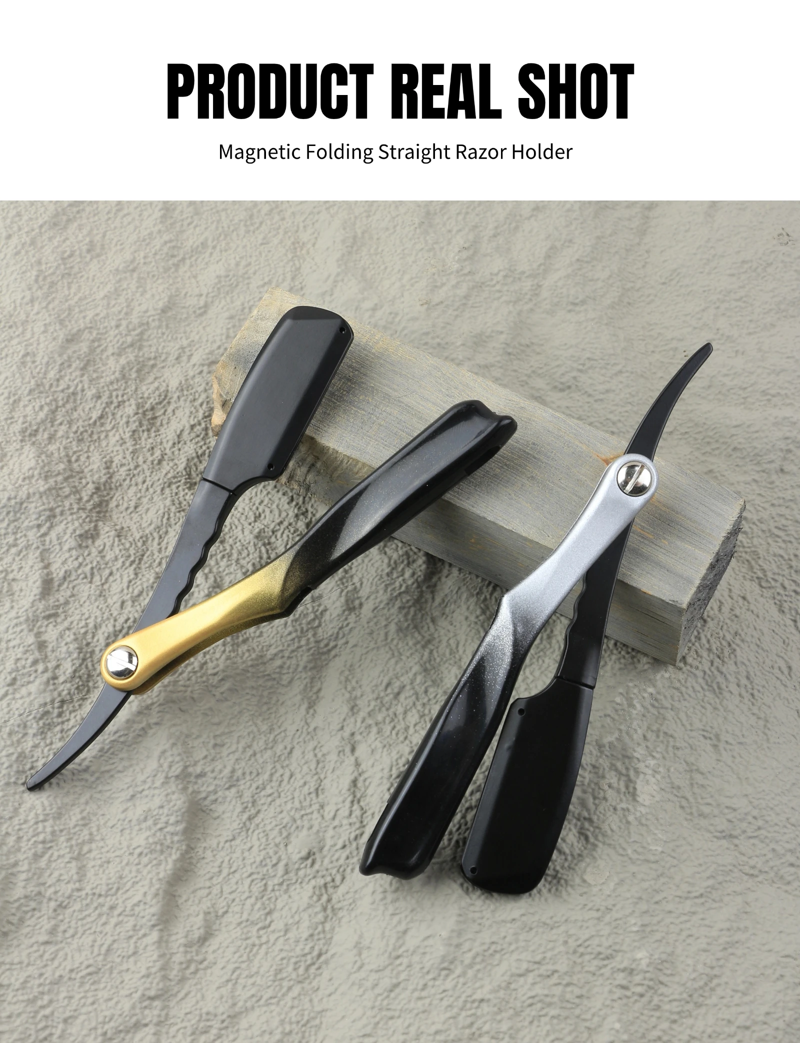 Gradient-Griff Klappbarer Manueller Rasierer mit Magnetischer Klingensicherung für Männer Gesichts- und Bartschneiden Friseur-Styling-Rasierer Pflegewerkzeug – Detail 14