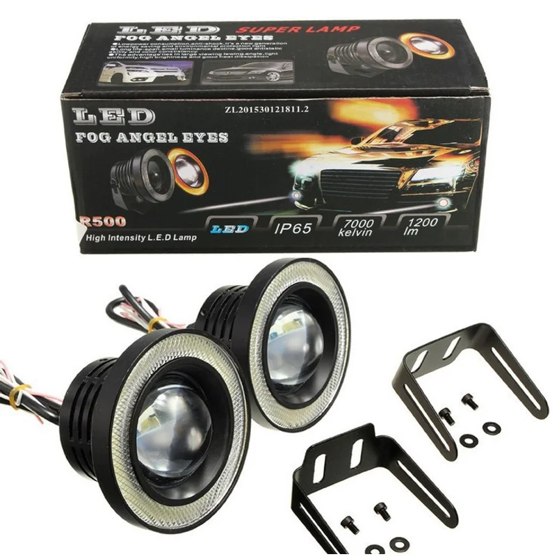 3.5 Inch 89mm Led Add-on Fog Light With Cob Angel Eye, Cow Eye Fog Lamp, Car Daytime Running Light For Auto Modification