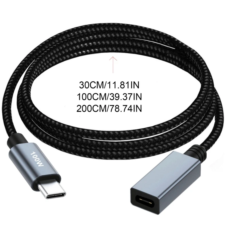 USB C Extension Cord PD100W Power Delivery 480MBPS Data Sync Nylon USB TypeC Braided Cord eMarker