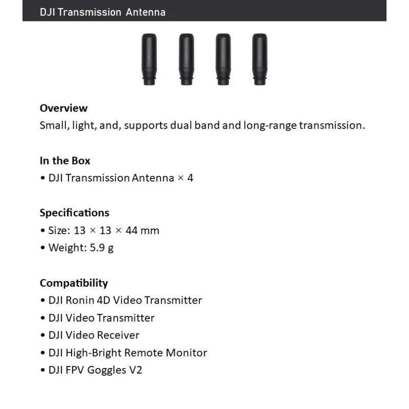 DJI Transmission Antenna – Dual-Band Long-Range, 4-Pack for Ronin 4D/F goggles